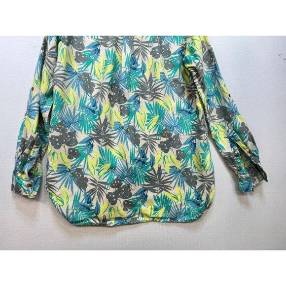 Lands End Womens Linen Button Up Shirt Size ST Green Tropical Long Sleeve Casual - Picture 10 of 12
